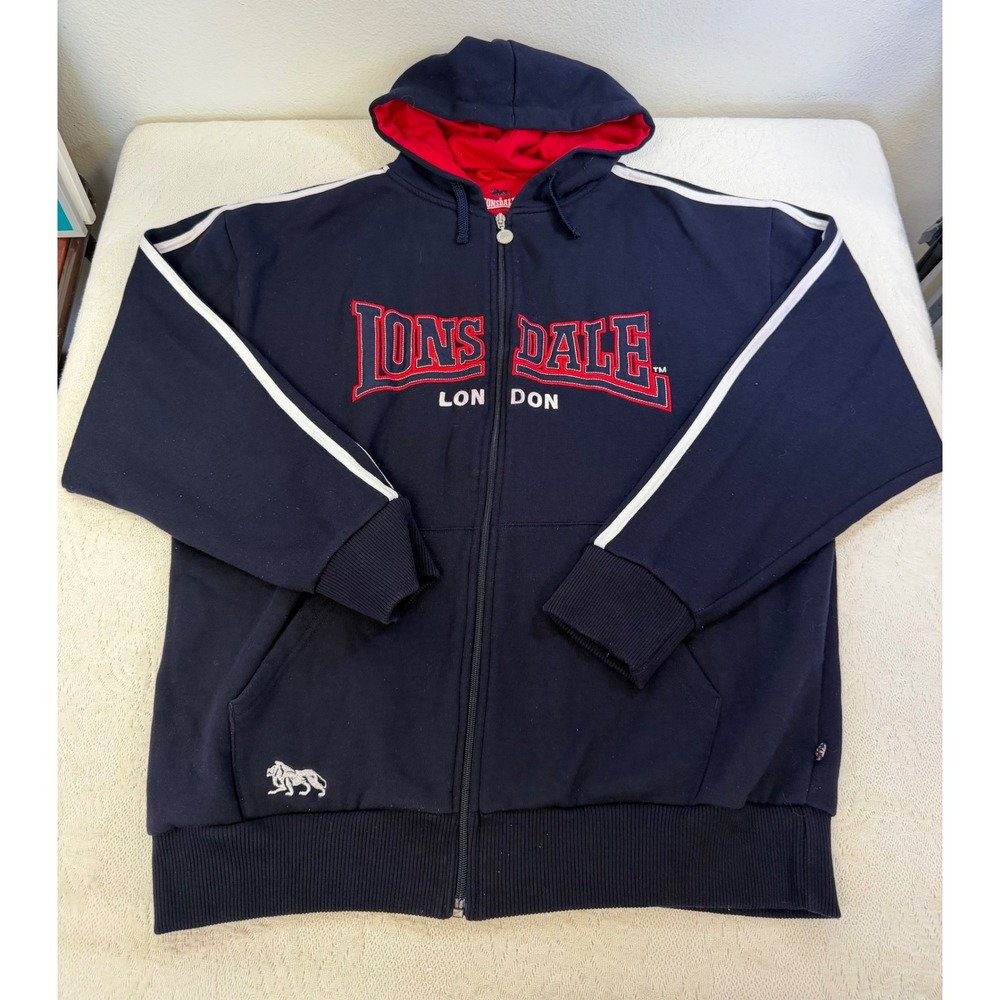 Lonsdale London Vintage Boxing Full Zip Hoodie Navy Blue Red XXL 530021/22/510